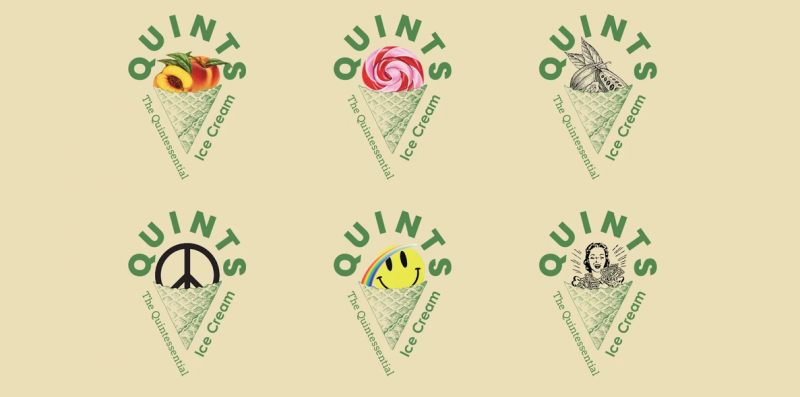 Фирменный стиль и дизайн упаковки мороженого Quints